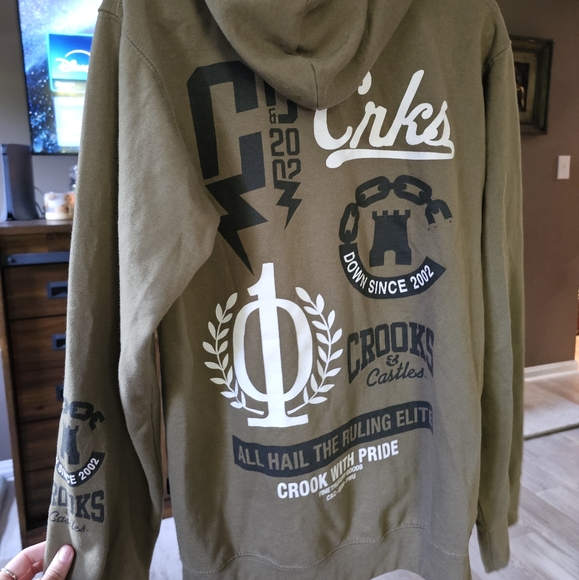 Crooks & Castles Mens Logo Graphic Pullover Hoodie Sweatshirt Olive Green - Picture 13 of 16